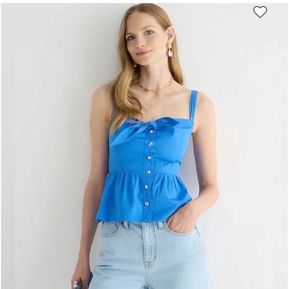 J.Crew NWT Tie Front Peplum 100% Cotton Blue Blouse Top Size Small
